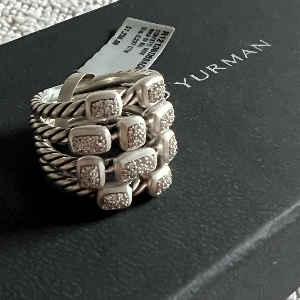 David Yurman Confetti wide ring (silver + diamonds) size 6